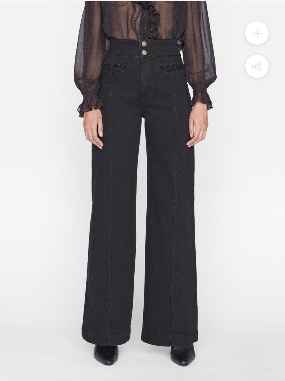 Frame Denim Tailored Wide Leg Jeans in Film Noir